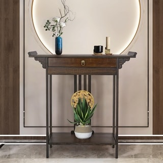 2 Tiers Bamboo Console Table Entryway Hallway with 1 Drawer - Bed Bath ...