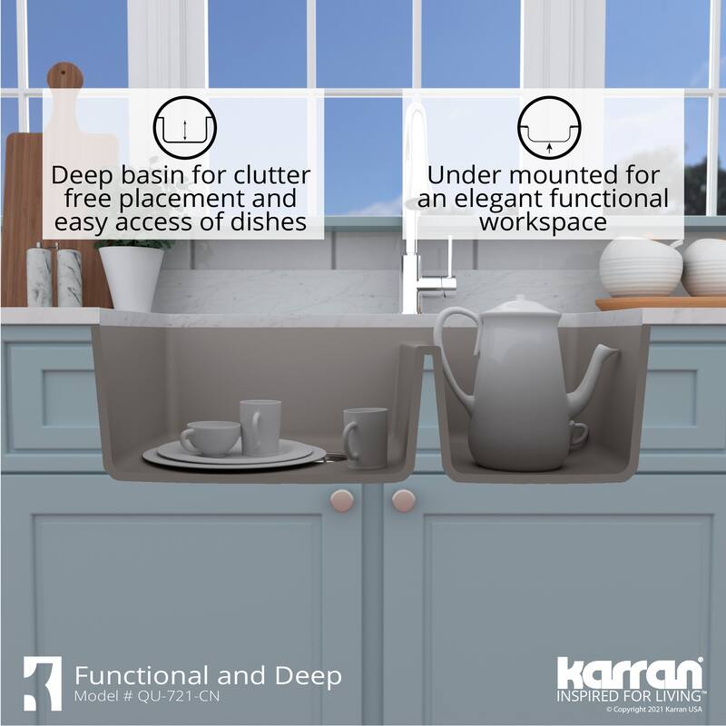 Karran Undermount Quartz 60/40 Double Bowl Kitchen Sink