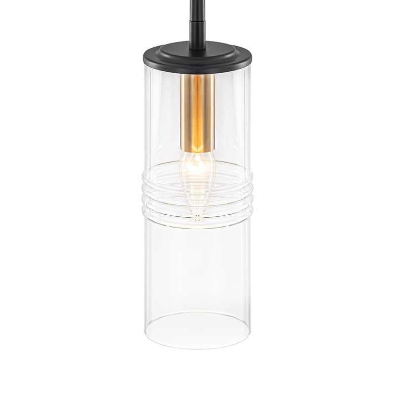 Industrial Black Mini Pendant Light Clear Cylindrical Glass Shade - Dia.3.54-in