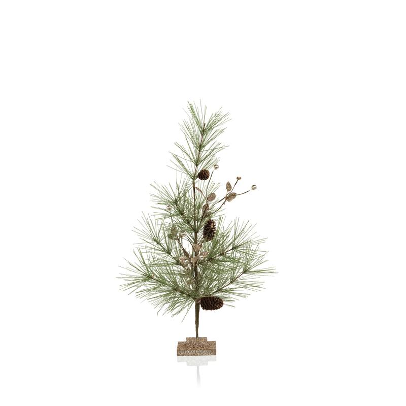 4-Piece Set Needle Pine Tree with Small Pinecones, 23"