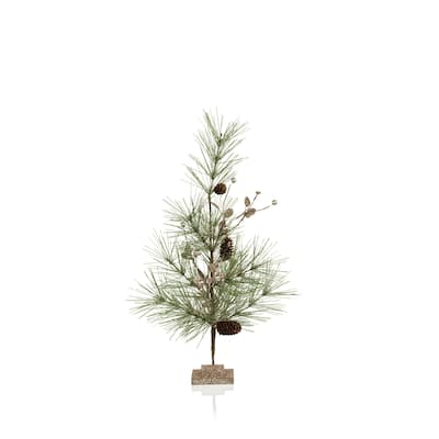4-Piece Set Needle Pine Tree with Small Pinecones, 23"