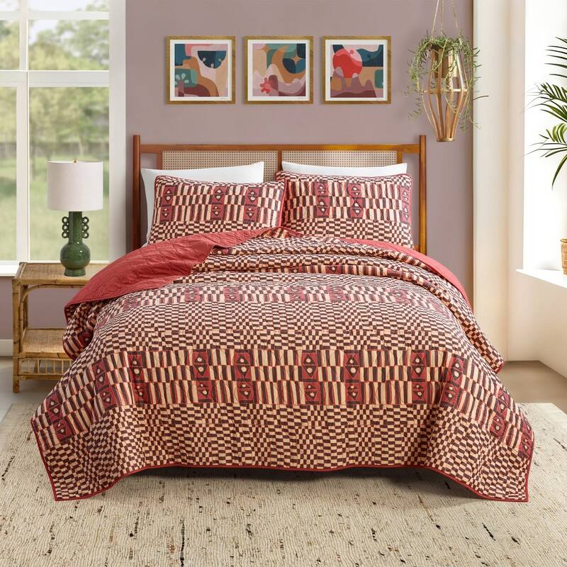 Verona 3-Piece Geometric 100% Cotton Reversible Quilt Set by Jungalow