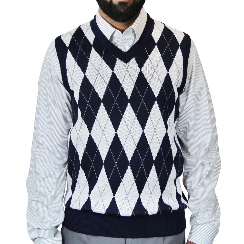Z/&A Mens Jacquard Argyle Knit Sleeveless Cardigan Sweater Vest with Front Button