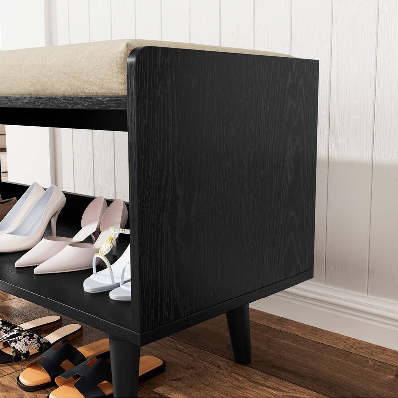 Upholstered End-of-Bed Bench with Shoe Storage – Solid Wood Frame, Anti-Slip Legs
