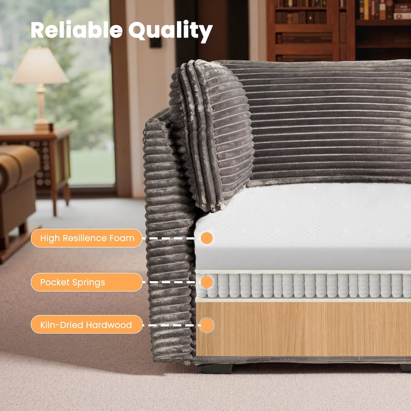 HOOOWOOO Modular U-shaped Corduroy Fabric Sectional Sofa Couch with Ottoman