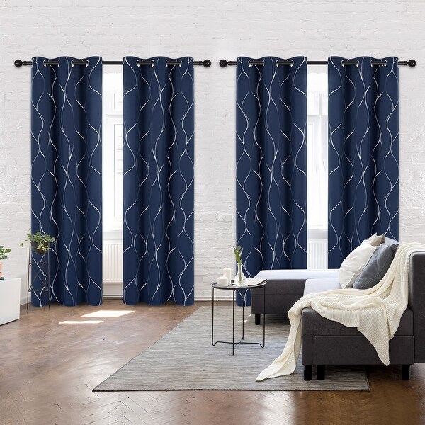 Deconovo 42 Width Silver Line Blackout Curtains(4 Panel) - Bed