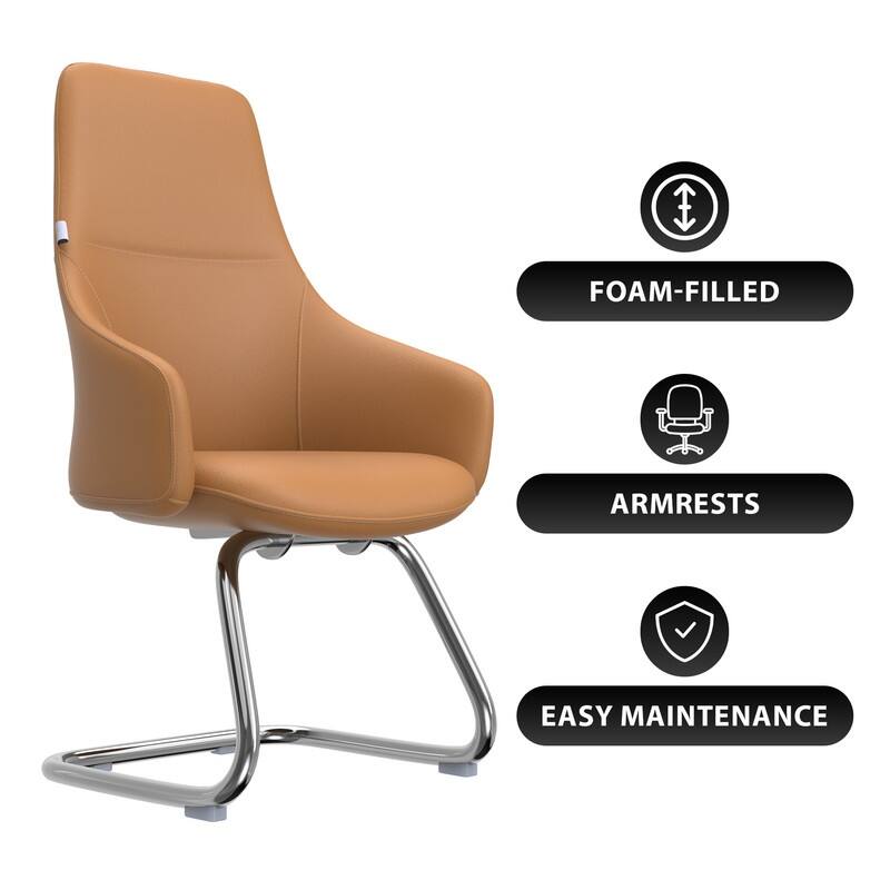 Celeste Modern Leather Office Chair with Iron Frame, Fixed Armrests, Foam Padding, Easy-Clean Upholstery & Quick Assembly
