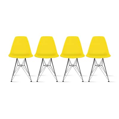 Colorful Designer Plastic Dining Chairs Kitchen Bedroom with Chrome Metal Eiffel Legs Hotel Restaurant Reception (Set of 4)