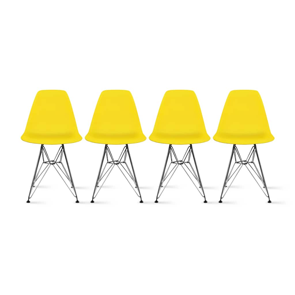 Colorful Designer Plastic Dining Chairs Kitchen Bedroom with Chrome Metal Eiffel Legs Hotel Restaurant Reception (Set of 4)