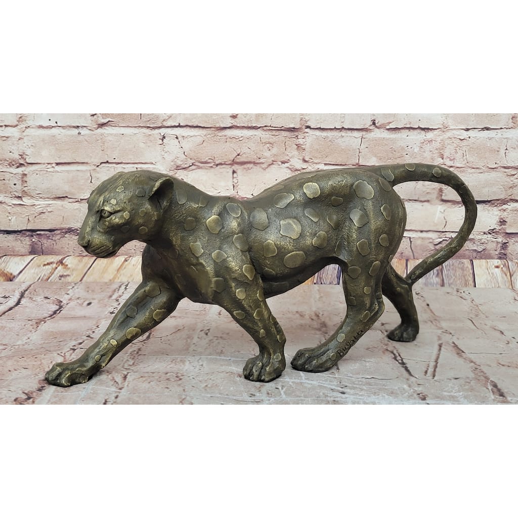 Hot Cast Bronze Cheetah Cat Figurine Sculpture Statue Decor