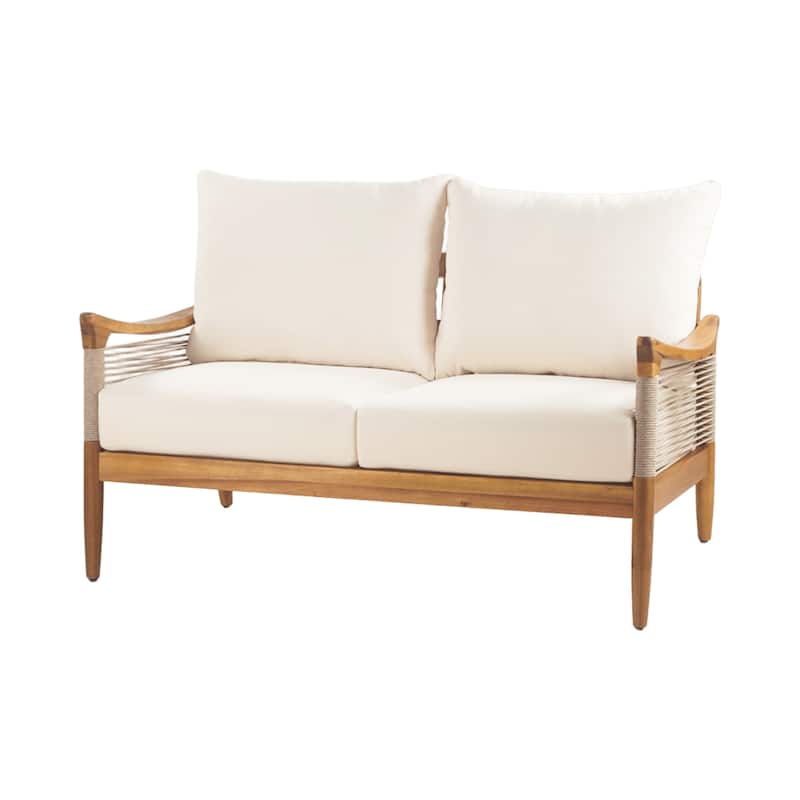Christopher Knight Home - 2-Piece Patio Conversation Set with Woven Rope Loveseat, Cushions & Acacia Wood Coffee Table