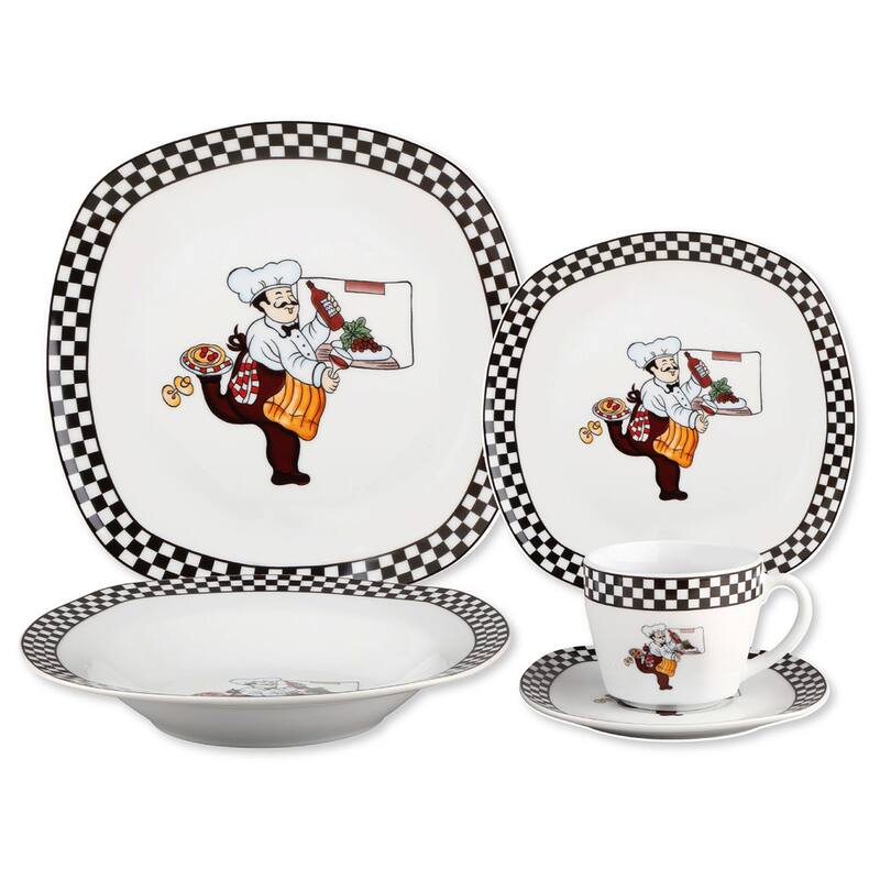 Porcelain 20 Piece Square Dinnerware Set Service for 4-Chef Design