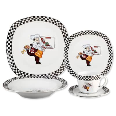 Porcelain 20 Piece Square Dinnerware Set Service for 4-Chef Design