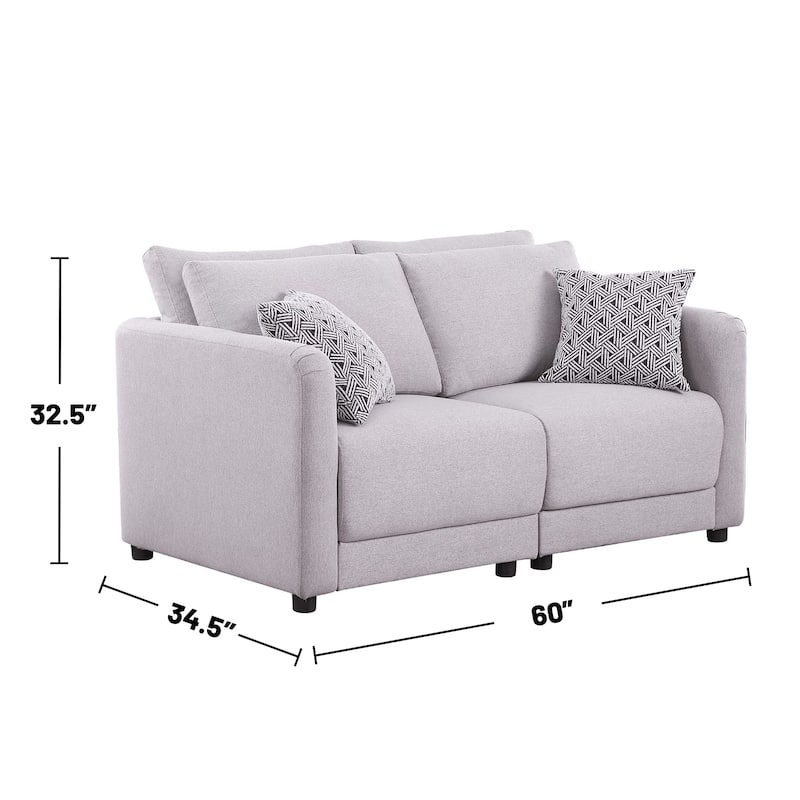 Linen Upholstered Loveseat with 2 Pillows in Light Gray