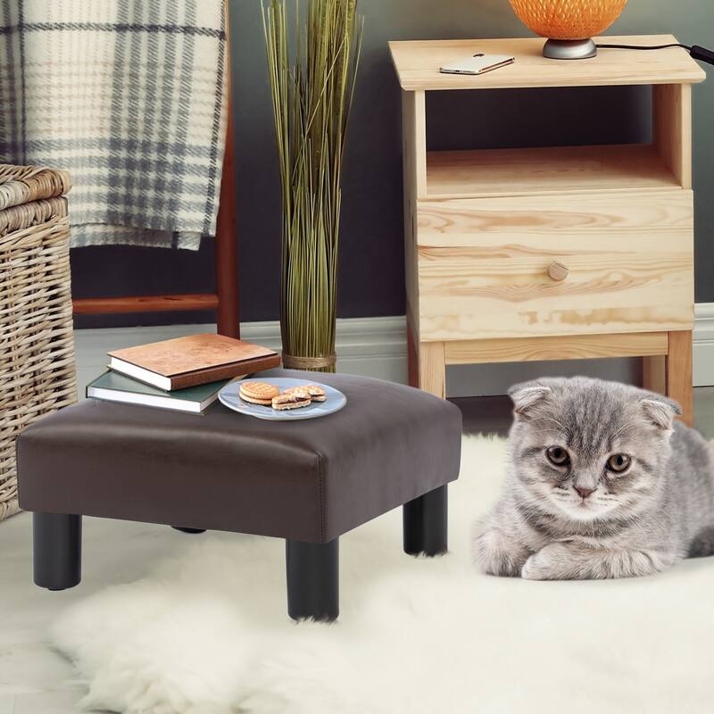 Adeco Small Ottoman Upholstered Footrest Pet Steps Dog Stairs Stool