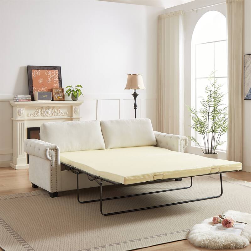 Fabric Convertible Sleeper Sofa Bed with Folding Mattress