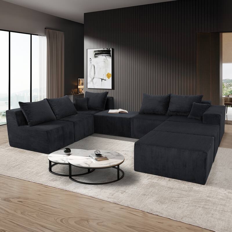 GDFStudio - 8-Piece Modular U-Shaped 155" Sectional Sofa with Chaise Lounge and Bed