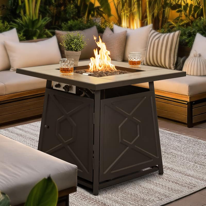 Outdoor 28 Inch 50,000 BTU Propane Gas Fire Pit Table with Cover - 28 inches