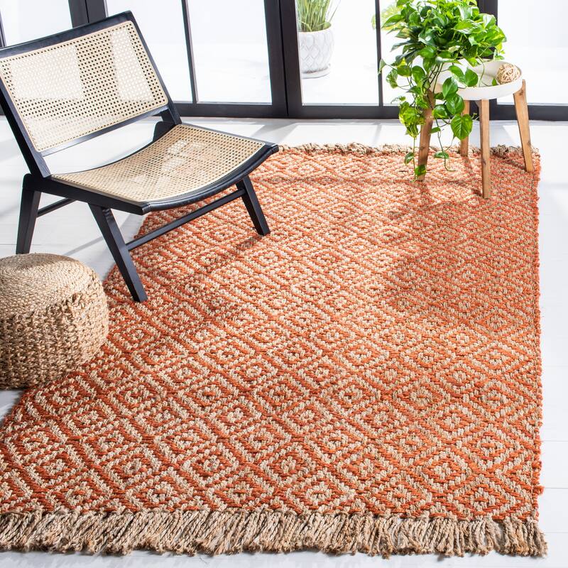 SAFAVIEH Handmade Natural Fiber Jaeda Diamond Jute Tassel Rug - 8' x 10' - Orange/Natural