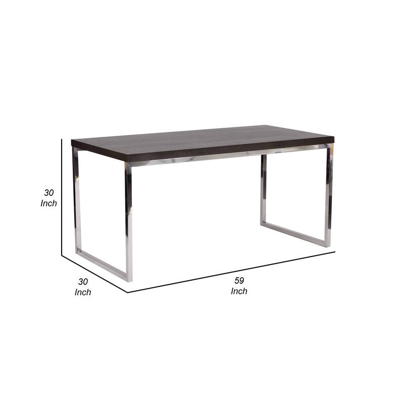 Rami 59 Inch Office Desk, Rectangular Top, Espresso Brown Wood, Steel