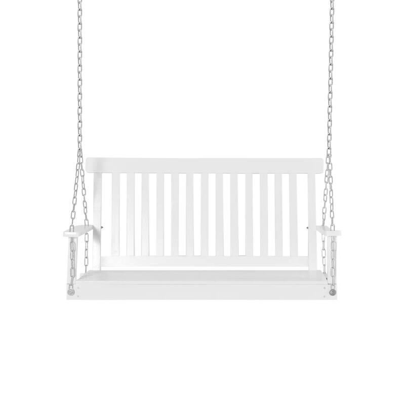 2-Seat Hanging Porch Swing, Slatted Design, Chains, 440 lbs Capacity