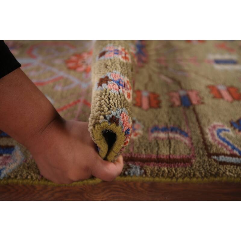 All-Over Green Kazak Oriental Runner Rug Hand-Knotted Wool Carpet - 2'7"x 7'11"