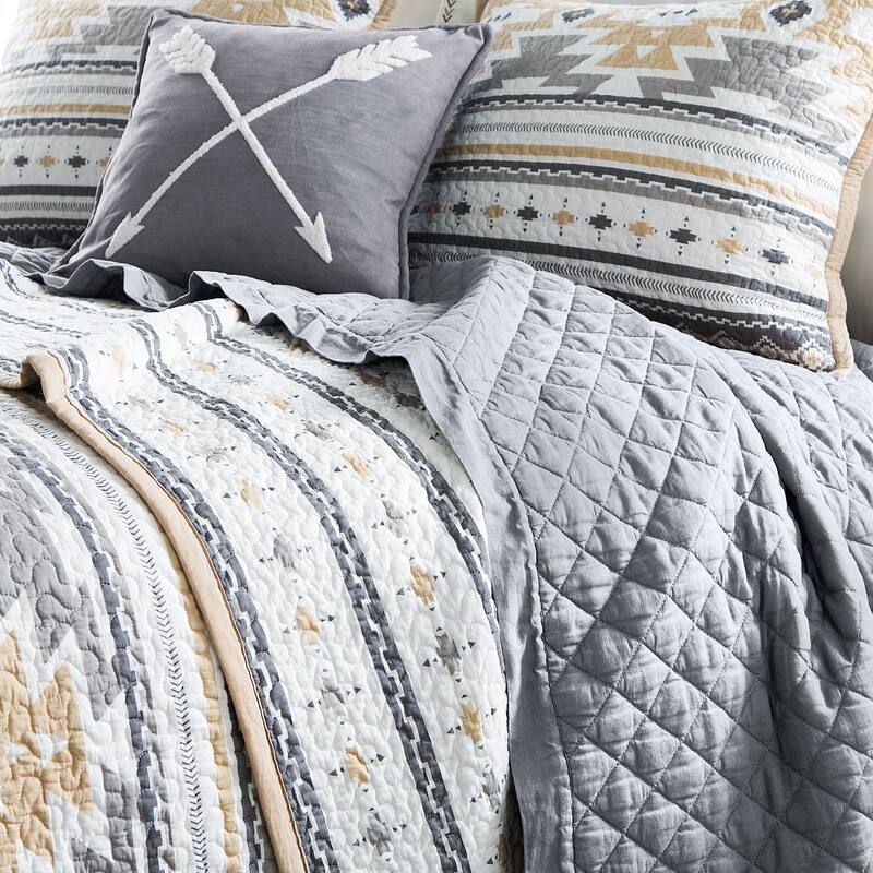 Paseo Road Desert Sage Aztec Western Bedding 3 Piece Reversible Quilt Set with Pillow Shams