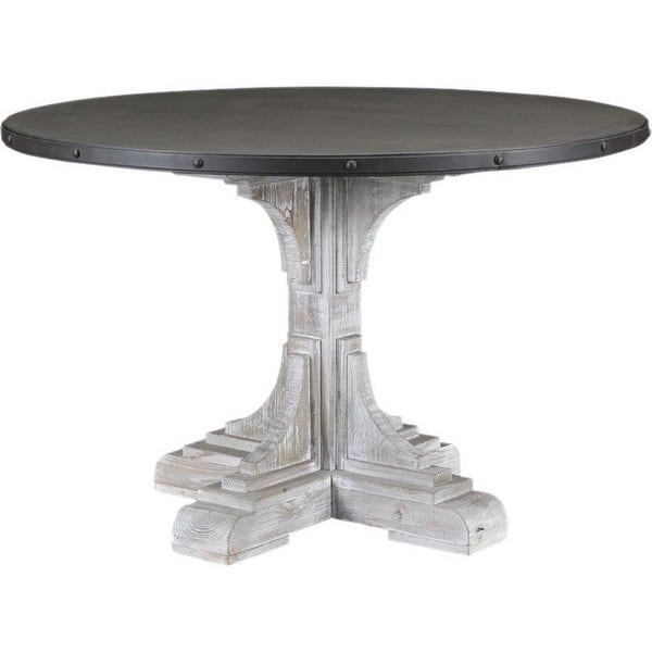 Rivets Round Metal Top Dining Table With Pedestal Base Brown And Gray Overstock 33497779