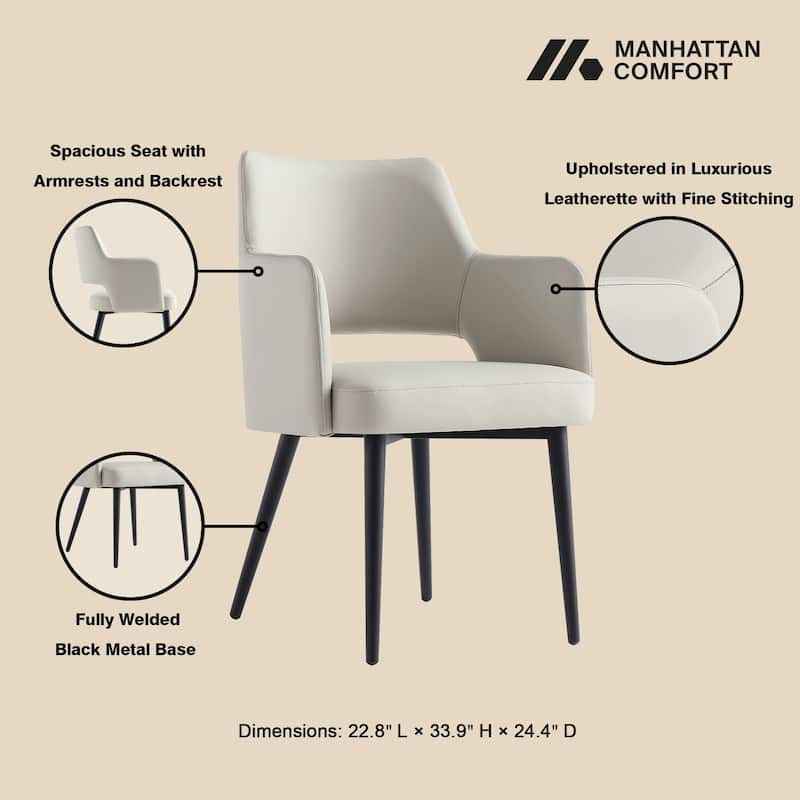 Manhattan Comfort Tremont Leatherette Dining Arm Chair with Metal Legs