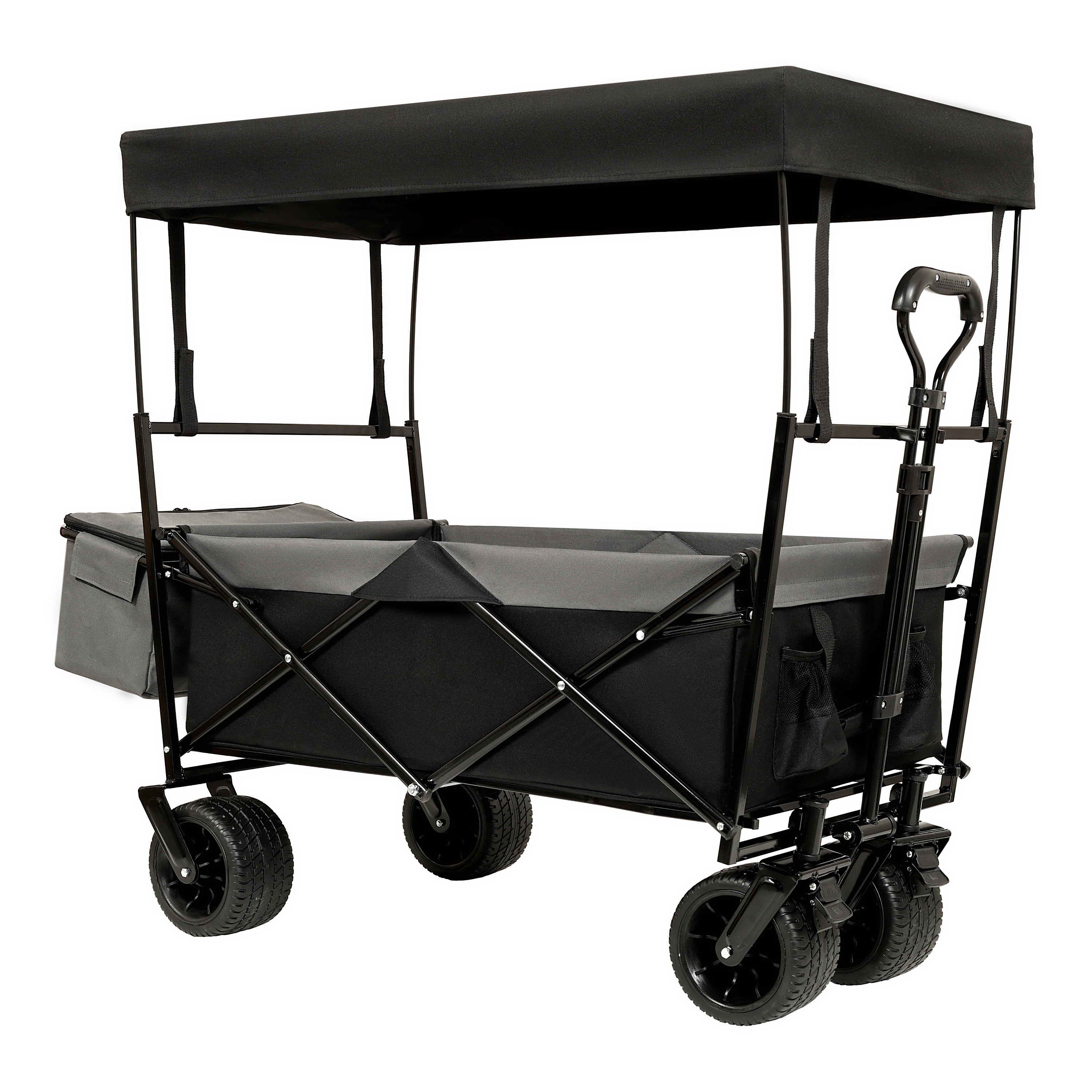 480lb Collapsible Wagon with Canopy & Mosquito Net - 7" All-Terrain Wheels, Lightweight Design, Black