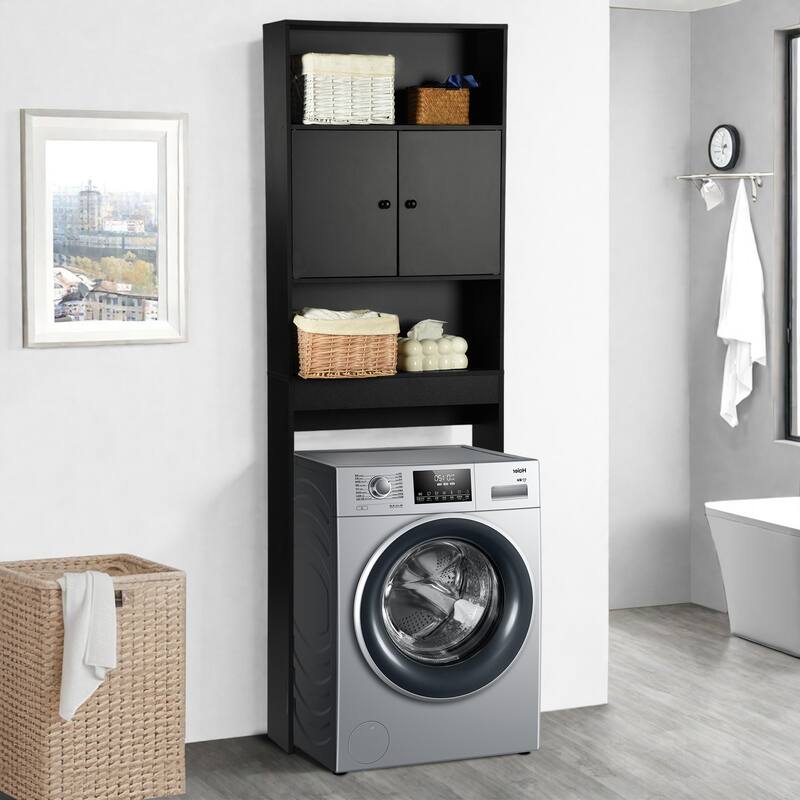 Homy Casa Over-the-Toilet Storage Cabinet Double Doors, Black - Black - Antique
