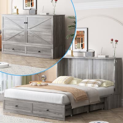Mixoy Modern Full/Queen Size Murphy Bed Chest with Storage，USB Charging Station，No Mattress