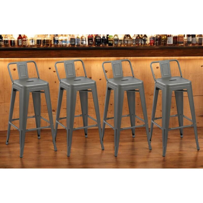 HomeRoots Set of Four 26" Dark Gray Steel and Metal Low Back Counter Height Bar Chairs - Counter Height - Dark Gray - Set of 4