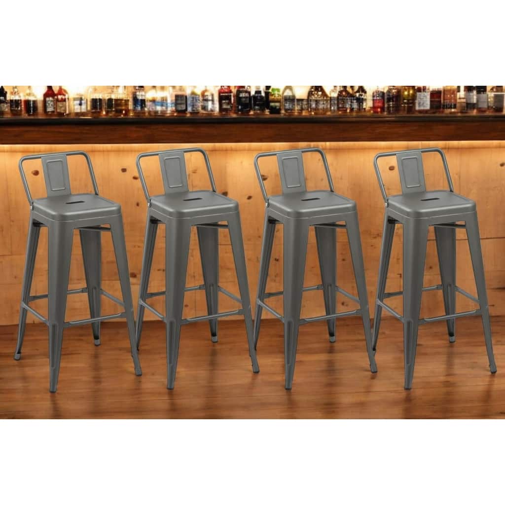HomeRoots Set of Four 26" Dark Gray Steel and Metal Low Back Counter Height Bar Chairs