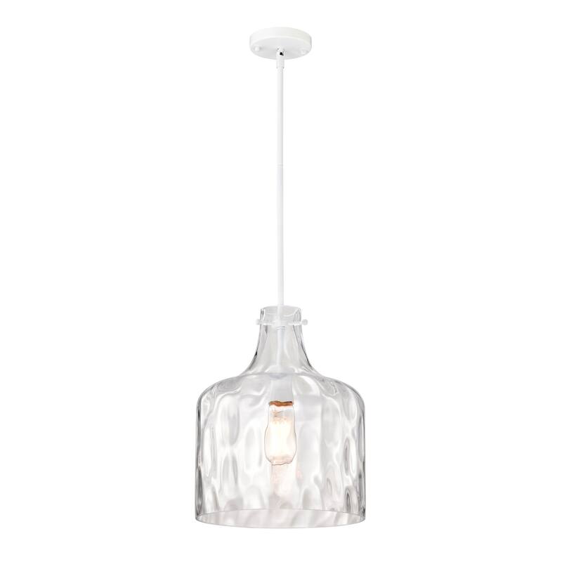 Clear Dimpled Cylindrical Glass Pendant Ceiling Light - 12in - White