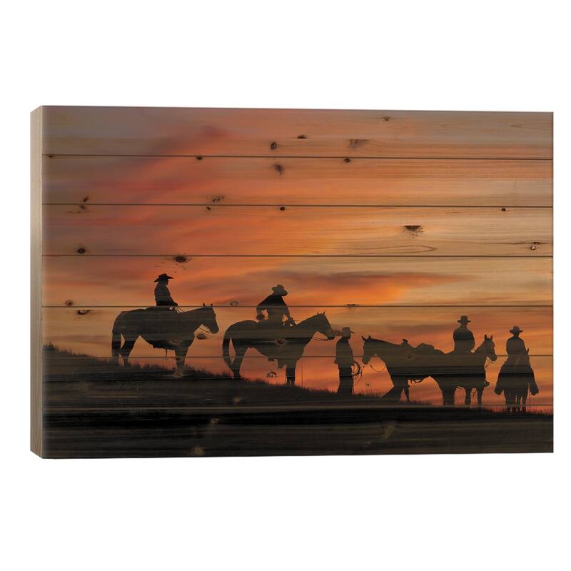 Cowboy Silhouette VII Print On Wood by Janet Fikar - Multi-Color - 26x40x1.5
