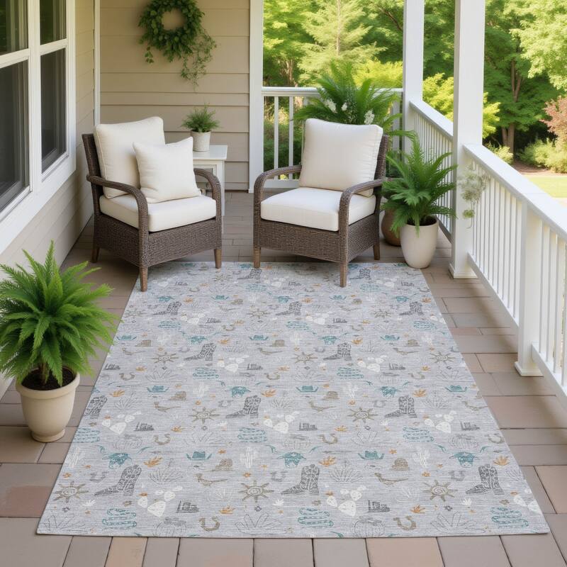 Machine Washable Indoor/ Outdoor Cowboy Ranch Chantille Rug