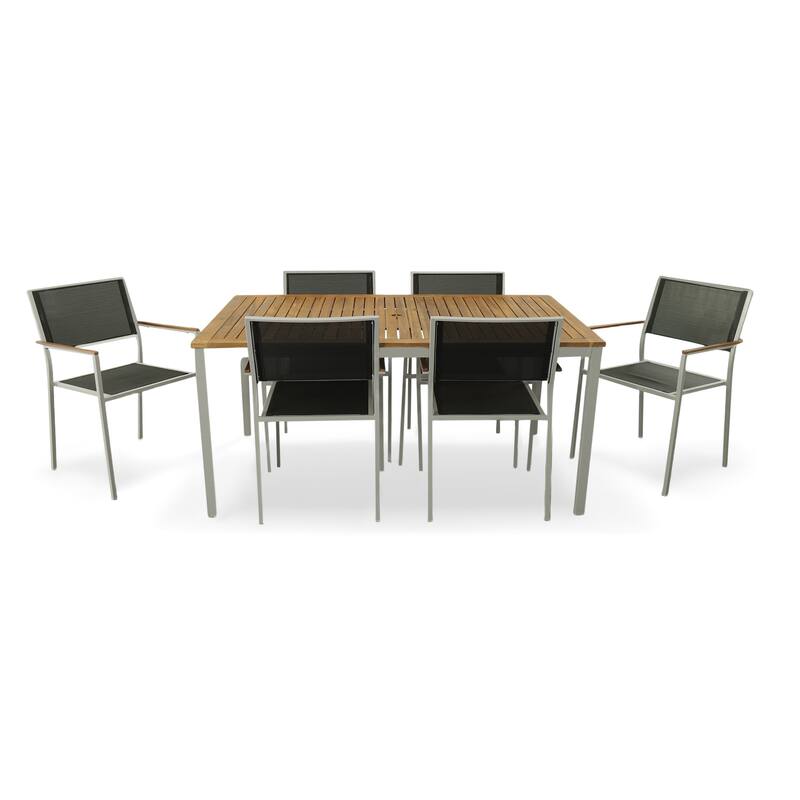 Carolina Living Braylee Outdoor Dining Set - Set of 7 - 7 pc - Black, Silver, Natural