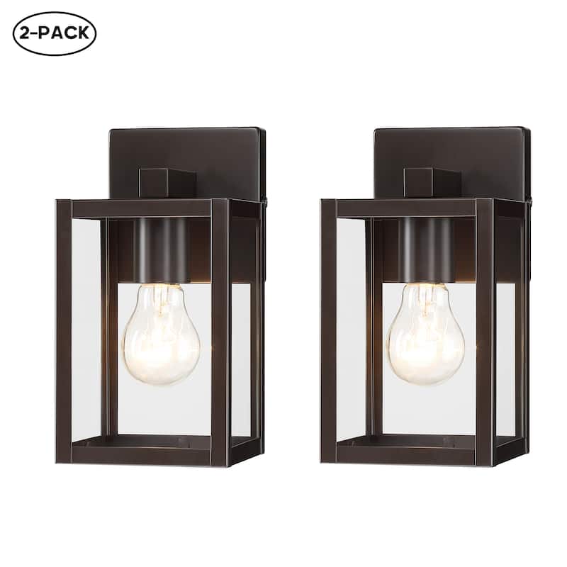 9.5 in. Black Outdoor Hardwired Wall Lantern Scone with Clear Glass Shade and No Bulbs Included - 2Pack with DTD sensor - Bronze
