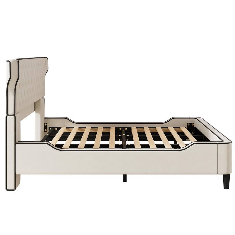 Christopher Knight Home - Aveline Modern Upholstered Platform Bed with Curved Back Headboard and Button Tufted Design