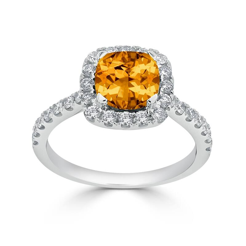 Auriya 1 3/8ct Cushion-cut Citrine and Halo Diamond Engagement Ring 1/2cttw 14k Gold
