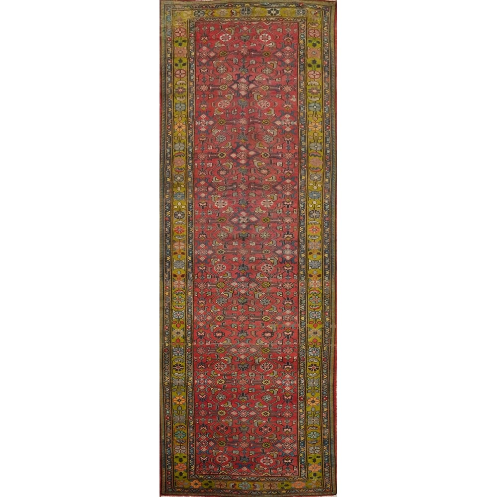 Hand Knotted Oriental 100% Wool Carpet Traditional Floral Red Hamedan Runner Rug - 12' 2'' X 3' 11''