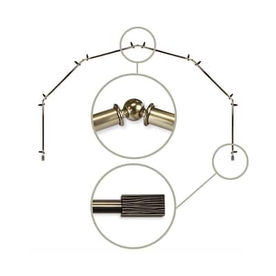 Bay Window Curtain Rod - Antique Brass Corner Rods - 13/16" Single Rod - 6-Sided Drapery Hardware - M