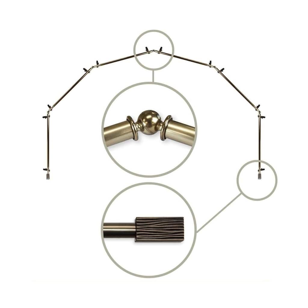 Bay Window Curtain Rod - Antique Brass Corner Rods - 13/16" Single Rod - 6-Sided Drapery Hardware - M