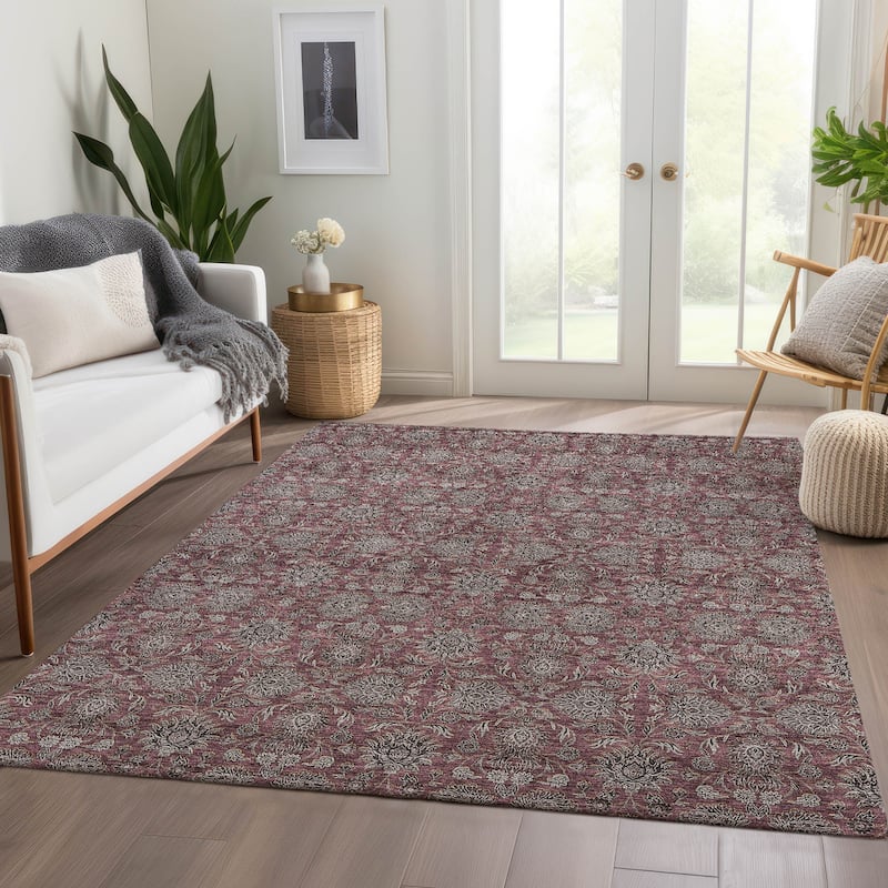 Machine Washable Indoor/ Outdoor Chantille Traditional Floral Rug - Merlot - 2'6" x 3'10"