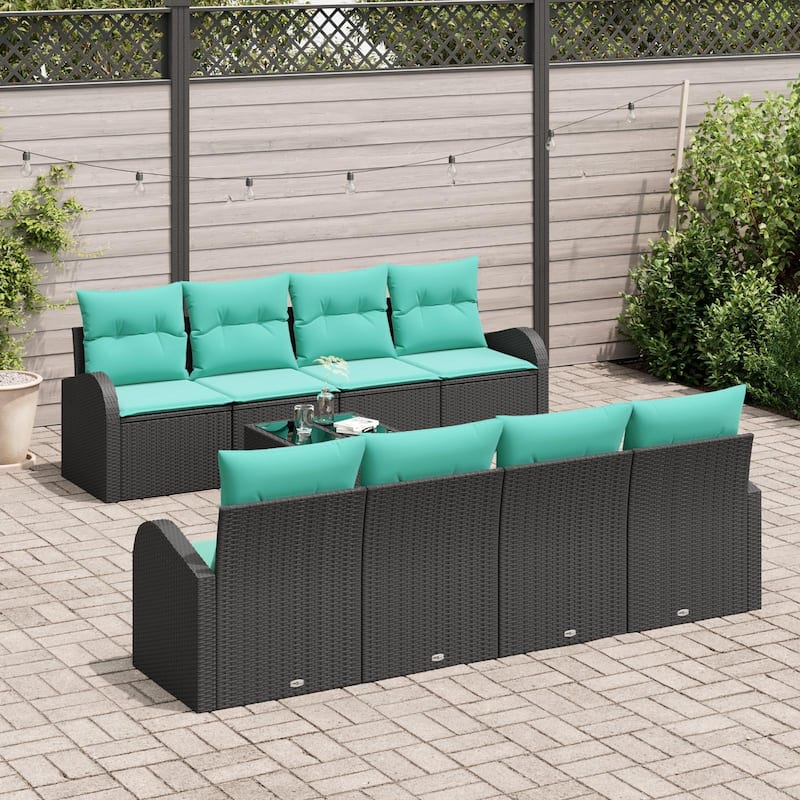 vidaXL 9 Garden Sofa Set with Cushions Black/Brown/Grey Poly Rattan - 92.1 x 24.4 x 27.2