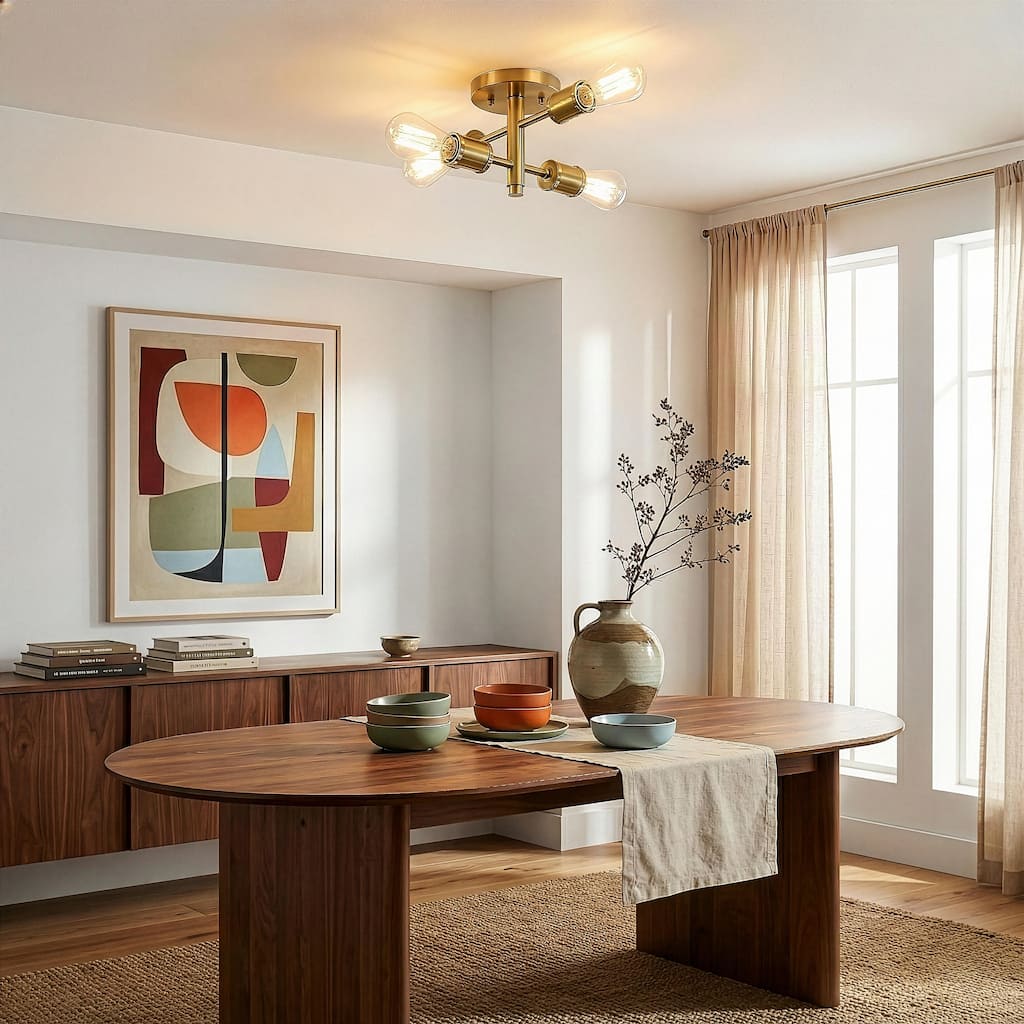 Raleni Retro 4-Light Semi-Flush Mount Ceiling Fixture - Gold Brass