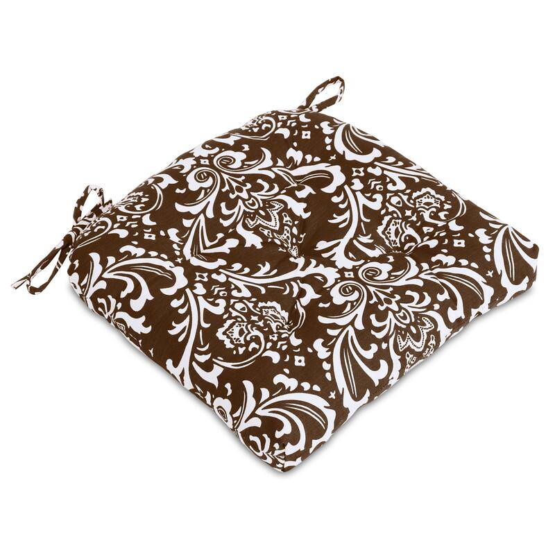 Handcrafted Cotton Damask Chair Seat Pads Cushions with Ties - 16''x16'' (Set of 2)