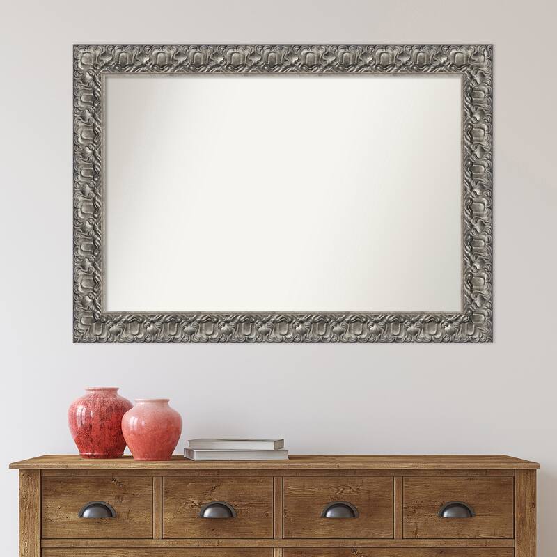 Non-Beveled Wood Wall Mirror - Silver Luxor Frame