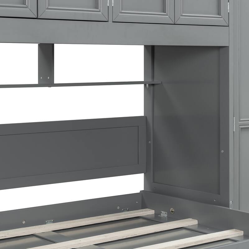Twin Size Murphy Bed with Wardrobe, Cabinet, and Desk in Gray